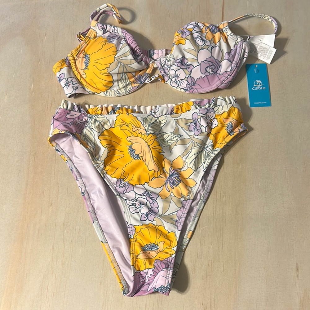 Cupshe Yellow & Lavender Floral Underwire Bikini